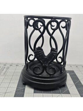 Vintage Wrought Iron Scroll Utensil Holder Rooster Countertop Kitchen...